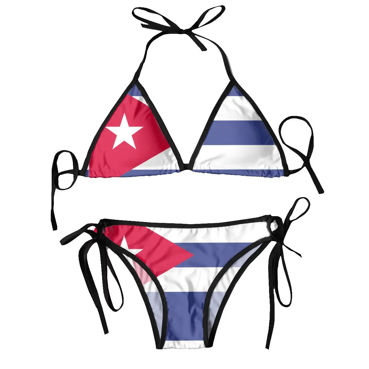 Maiô triângulo das mulheres, biquíni lace-up definido, "sexy", cabresto, pushup, bandeira cuba