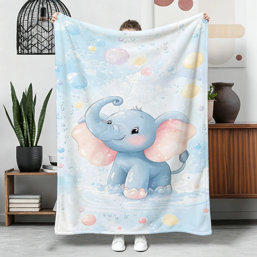 Sweet Cartoon Teddy Bear Throw Blanket Bow Butterfly Print Soft Fleece Blanket For Couch Ornament