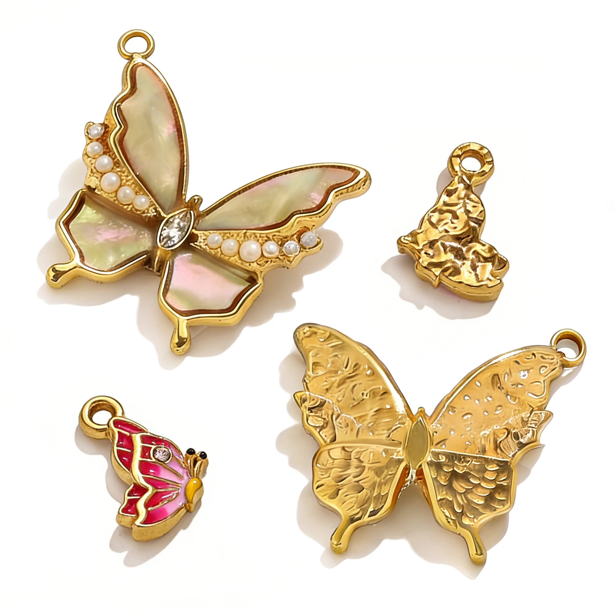 2PCS Butterfly Charms Enamel Shell Inlaid Pendants 18K Gold Stainless Steel for DIY Necklace Earring Jewelry Making Supplies