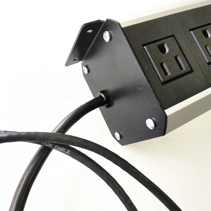 독특한 4구 미국식 AC 콘센트 데스크 걸이형 멀티탭 USB 포트 RJ45 데이터 마운트 포함 책상 아래 테이블 가장자리 연장 소켓