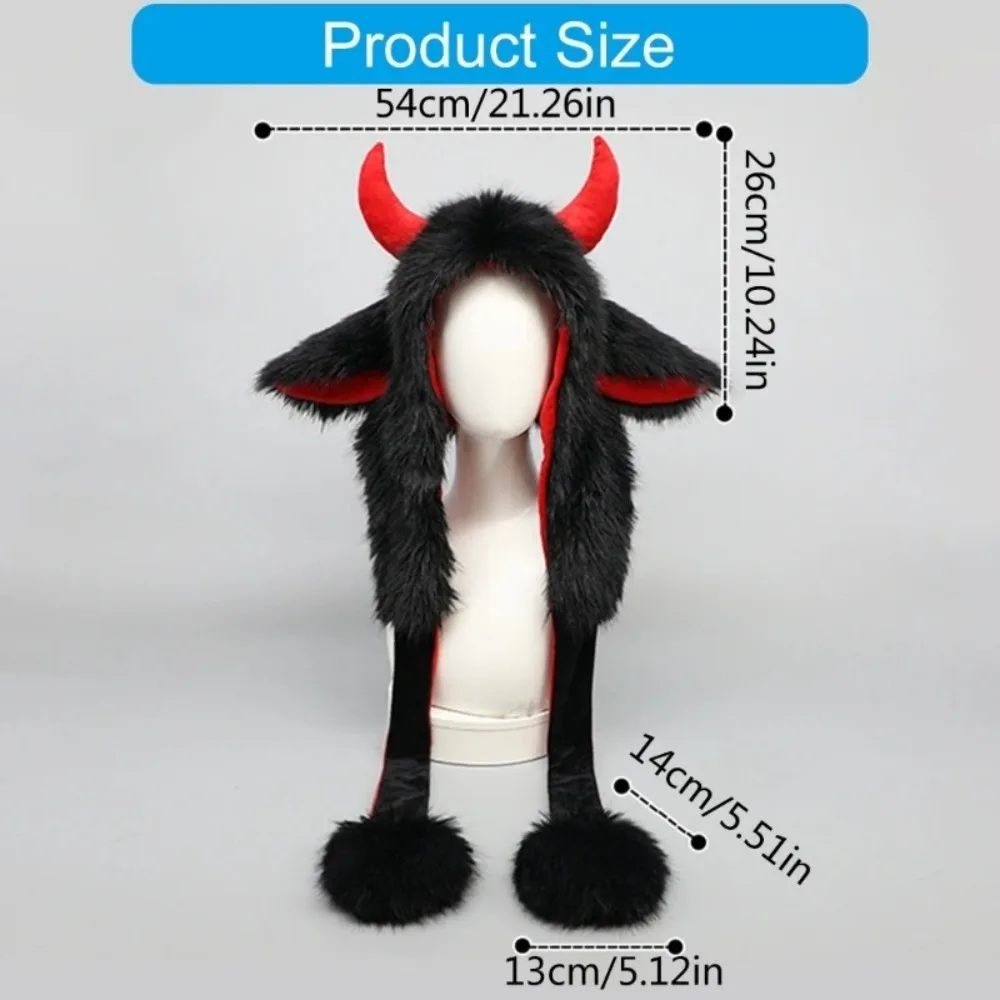 Alta calidad con cuernos de felpa Yak Ear Hat grueso y esponjoso Bullhead Hat a prueba de viento con capucha Skull Hat Unisex