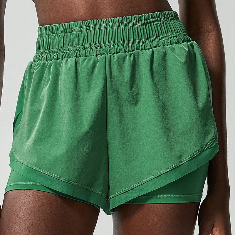 Women Summer Running Shorts Solid Color 2 In 1 Gym Yoga Short Breathable Quick Dry Short Sportswear Female Workout Clothes