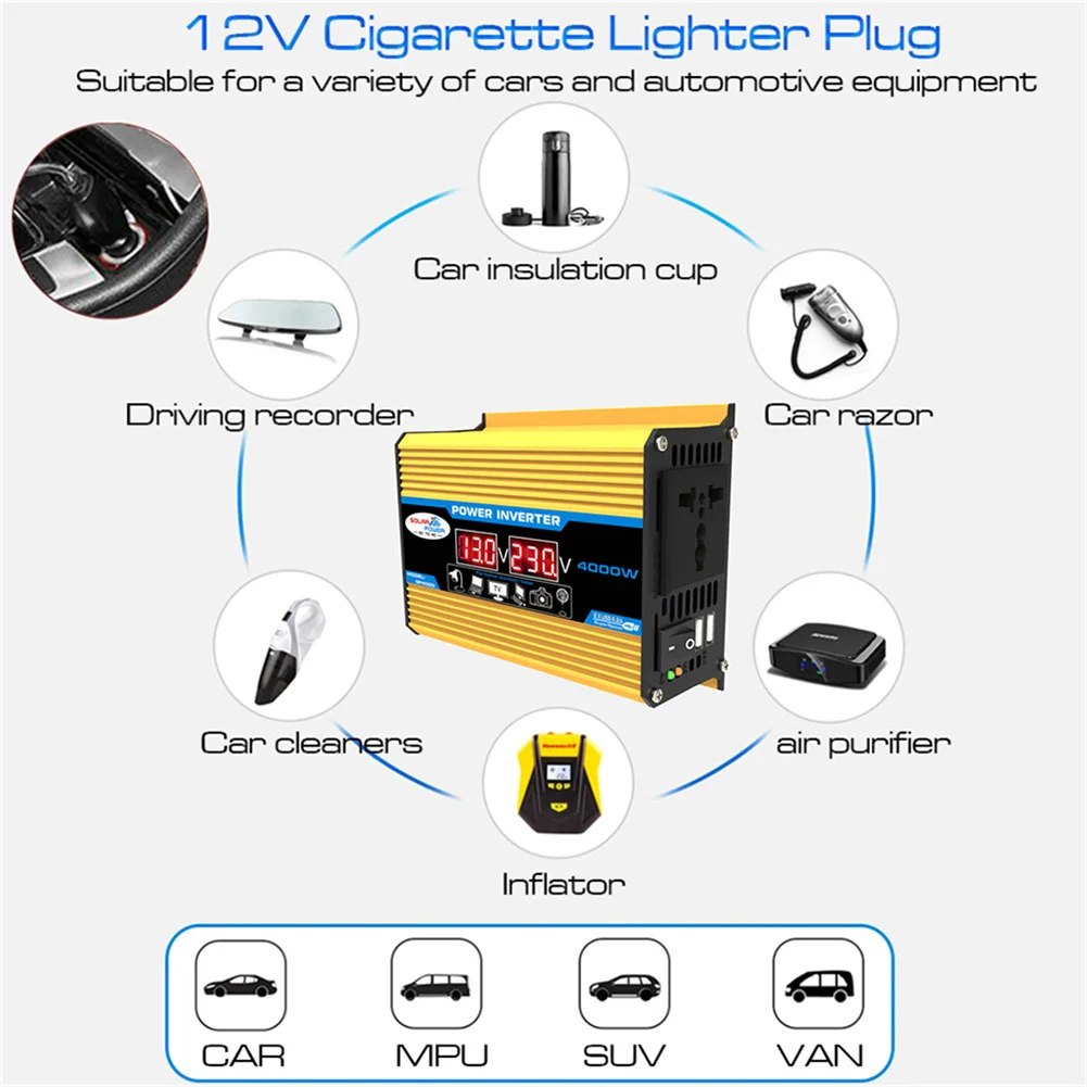 Power Inverter Dual LCD Digital Display Car Power Inverter Voltage Transformer Modified Sine Wave for Auto Steamboat Accessories