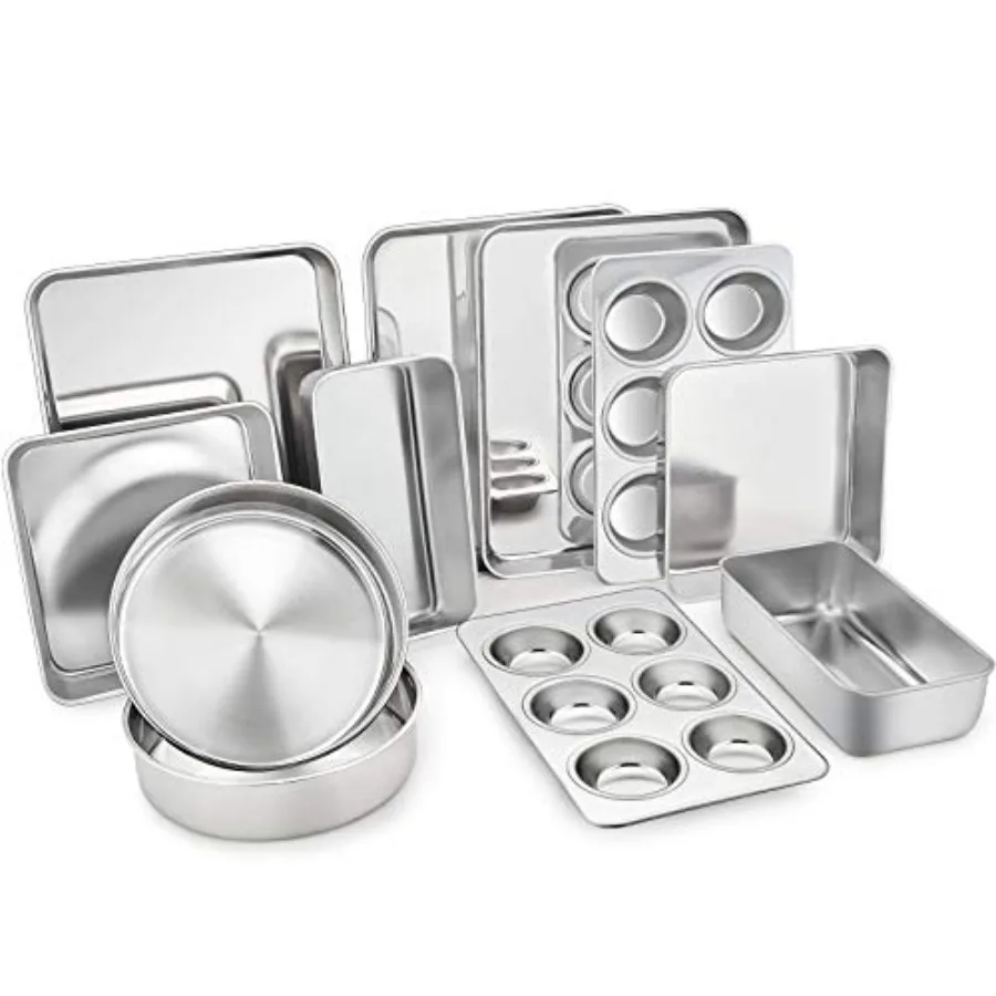 

Stainless Steel Bakeware Set of 11, Toaster Oven Baking Pan Set, Lasagna Pan, Square and Round Cake Pan, Loaf Pan and Muffin Pa