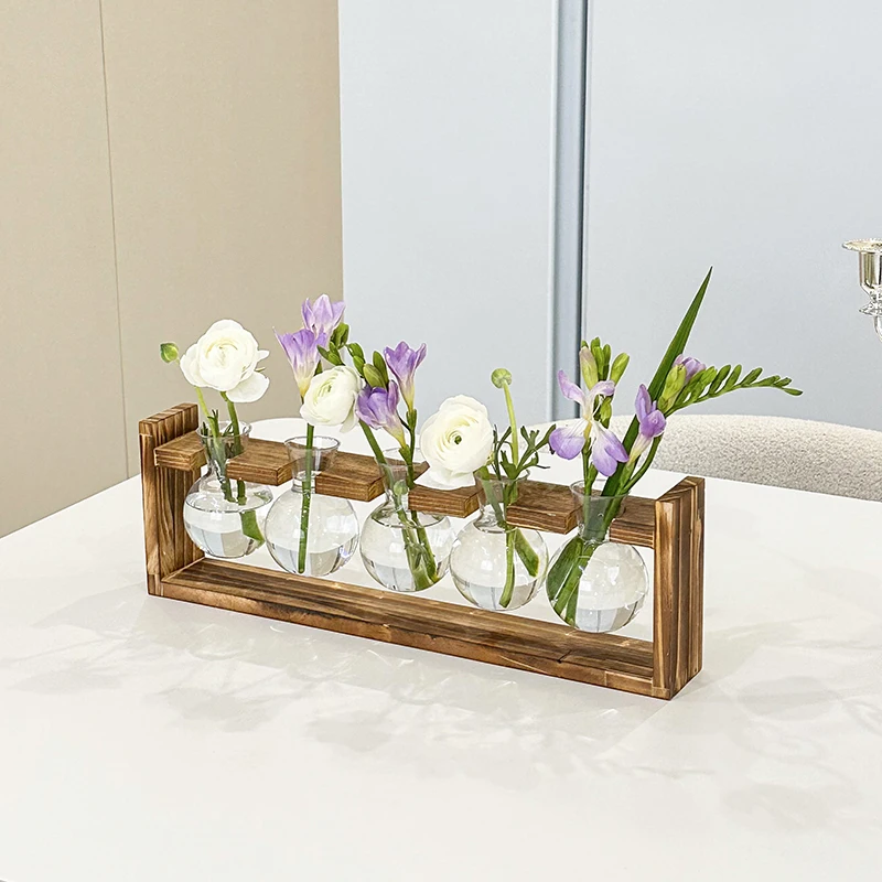 New Bayonet Light Bulb Vase Series Wooden Frame Hydroponic Plant Vase Container Basin Office Desktop Decoration Home Decoration