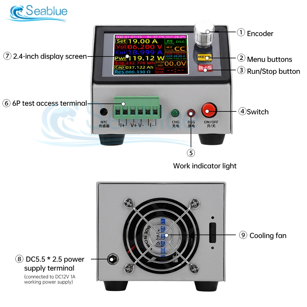 150W 20A 2.4 inch Electronic Load Tester DC Battery Capacity Tester Electronic Load Lithium Discharge Monitor Power Supply Check