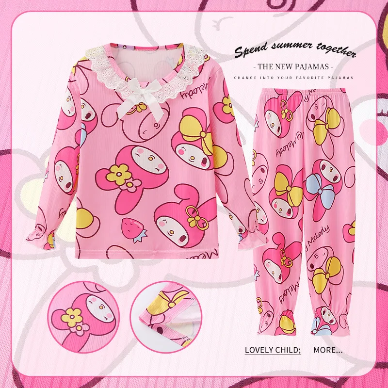 Sanrio Baby Hello Kitty Pajamas Set Cinnamoroll Girl Clothes Pants Tops Children Sleepwear Home Bluey Loungewear Night Shirts