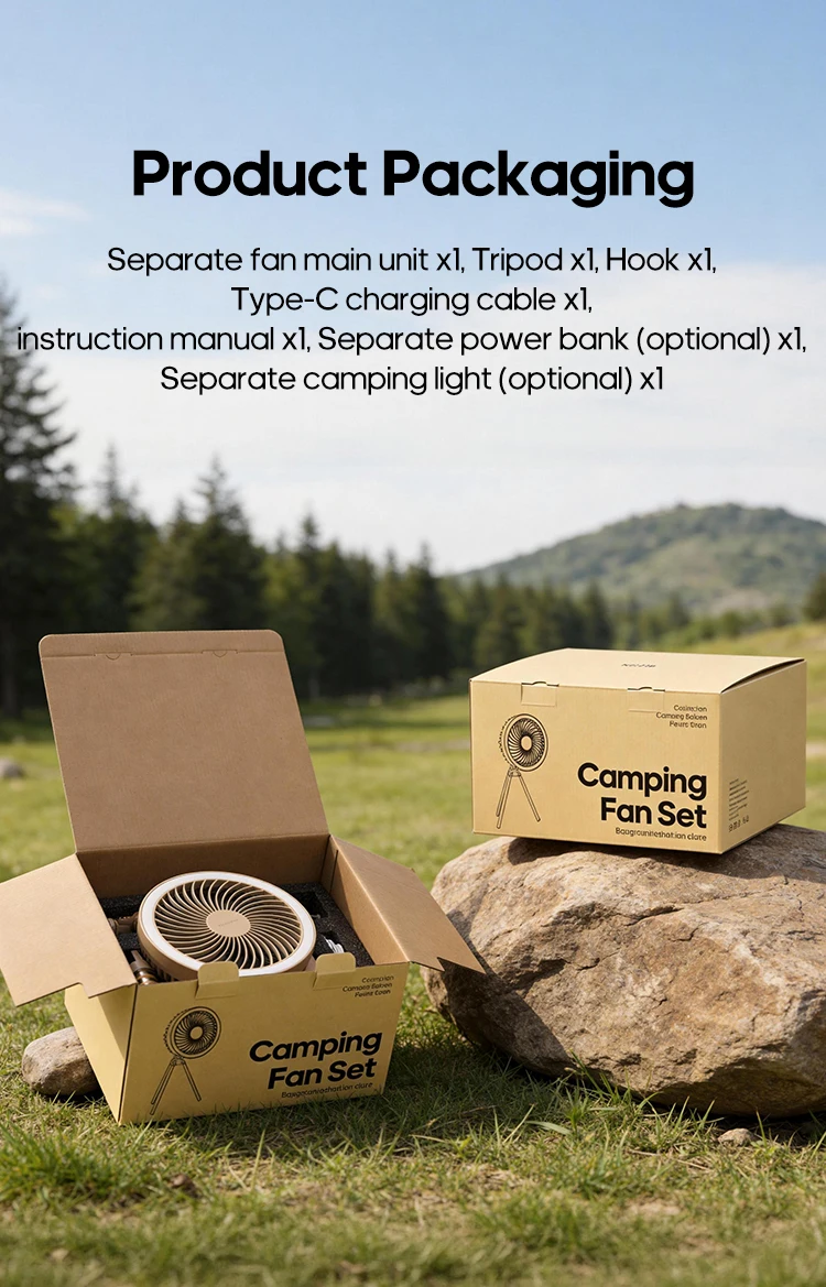 Outdoor-Campingventilator 10000mAh Zelt-Hängeventilator Wiederaufladbarer tragbarer Tischventilator mit abnehmbarer Campinglampe und Powerbank – Detail 20
