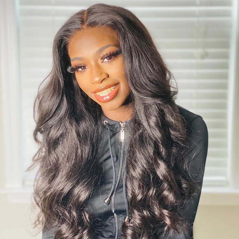 180 Density Body Wave Human Hair Wigs Pre Cut Lace Pre Plucked 13x4 13x6 HD Transparent Lace Front Wig 360 Full Lace Wig 32 34 Inch Wavy Wave For Women