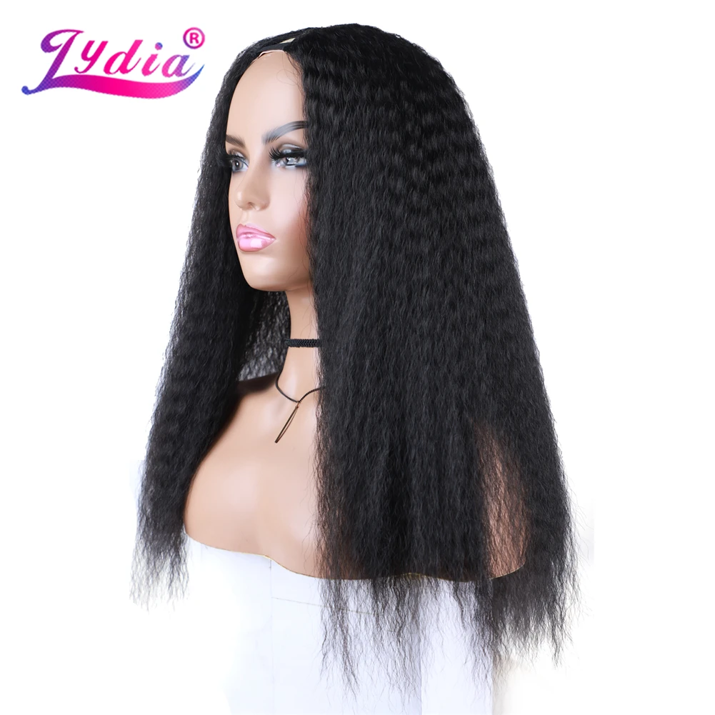 Lydia Long Kinky Curly Synthetic Hair V Part Wigs For African American Women Black 1B# 22Inch Kanekalon Afro Wig 56CM