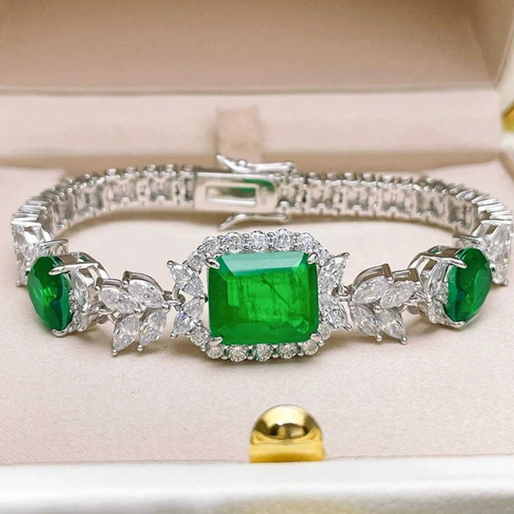 KQDANCE 925 Sterling Silver Lab emerald Tennis chain Bracelet With Green Stone Wedding Italian Style Fine Jewelry For Women 2022