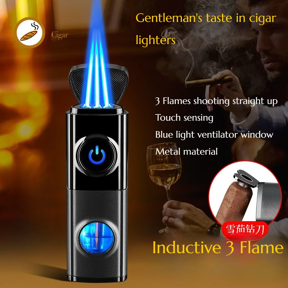 

Creative Cigar Specialized Triple Ignition Torch Inflating High-Power Portable Cigar Accessories for Men As Gifts with Gift Box