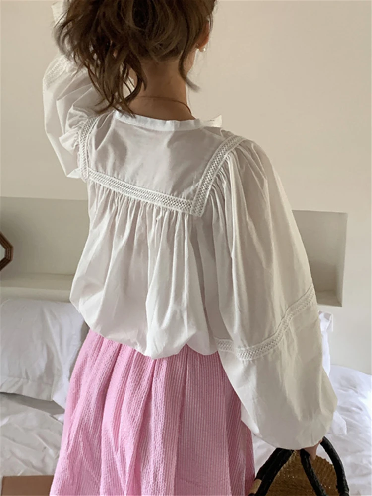 Colorfaith BL9886 New 2024 Patchwork Korean Fashion Puff Sleeve Oversized Women Shirts Spring Summer Elegant Blouses Lady Tops