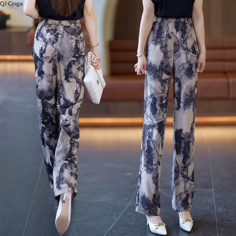 

Летние легкие женские брюки с принтом и широкими штанинами на высокой талии 2026 года, осенние свободные брюки, азиатские размеры S-3XL.