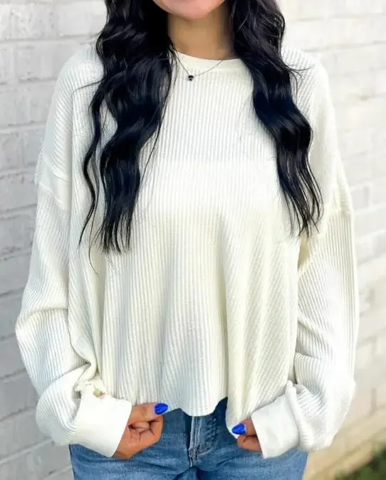 Women's Fashion Plain Long Sleeve Cold Shoulder Waffle Knit Blouses Casual Criss Cross Backless Detail Pullover Top for Women