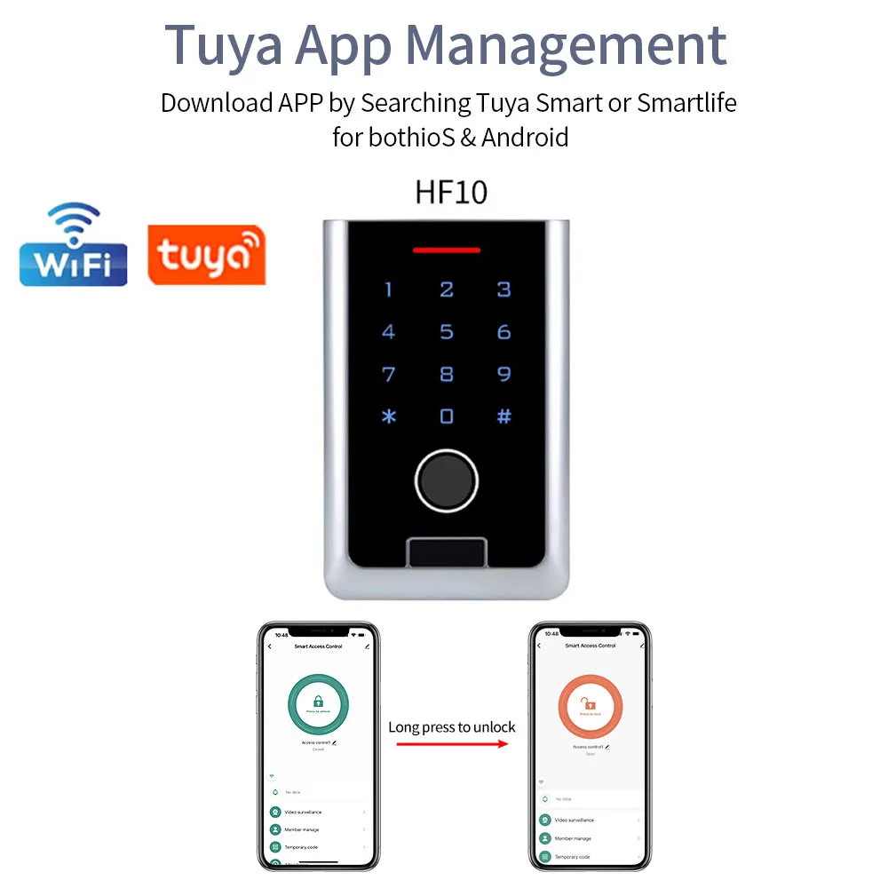 Fingerprint  RFID Access Control Keypad with Tuya App 12V IP67 Waterproof Zinc Wifi Standalone Door Lock Switch Alarm Time Delay