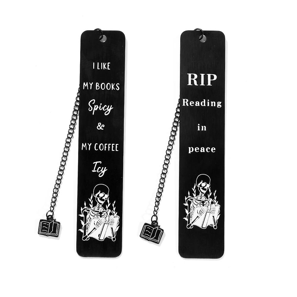 1 Pcs Black Engraved Skull Man Bookmarks Stainless Steel Bookmarks For Readers Book Lovers Gift, Fun Reading Markers