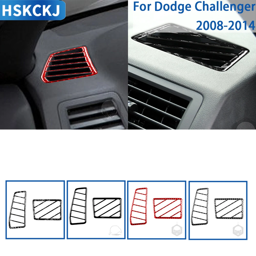 For Dodge Challenger 2008-2014 Accessories Carbon Fiber Car Interior Instrument Panel Side Defogging Vent Trim Sticker