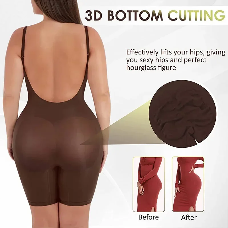Body moldeador de cobertura completa, traje de cuerpo ajustado a los muslos, espalda baja, mono sin espalda, sin costuras