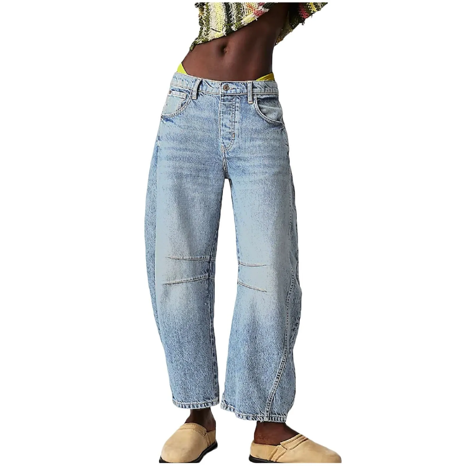 Women Baggy Mid Waist Jeans Wide Leg Loose Boyfriend Denim Pants Straight Leg Cropped Barrel Pantalones Jeans Feminina PromoçãO