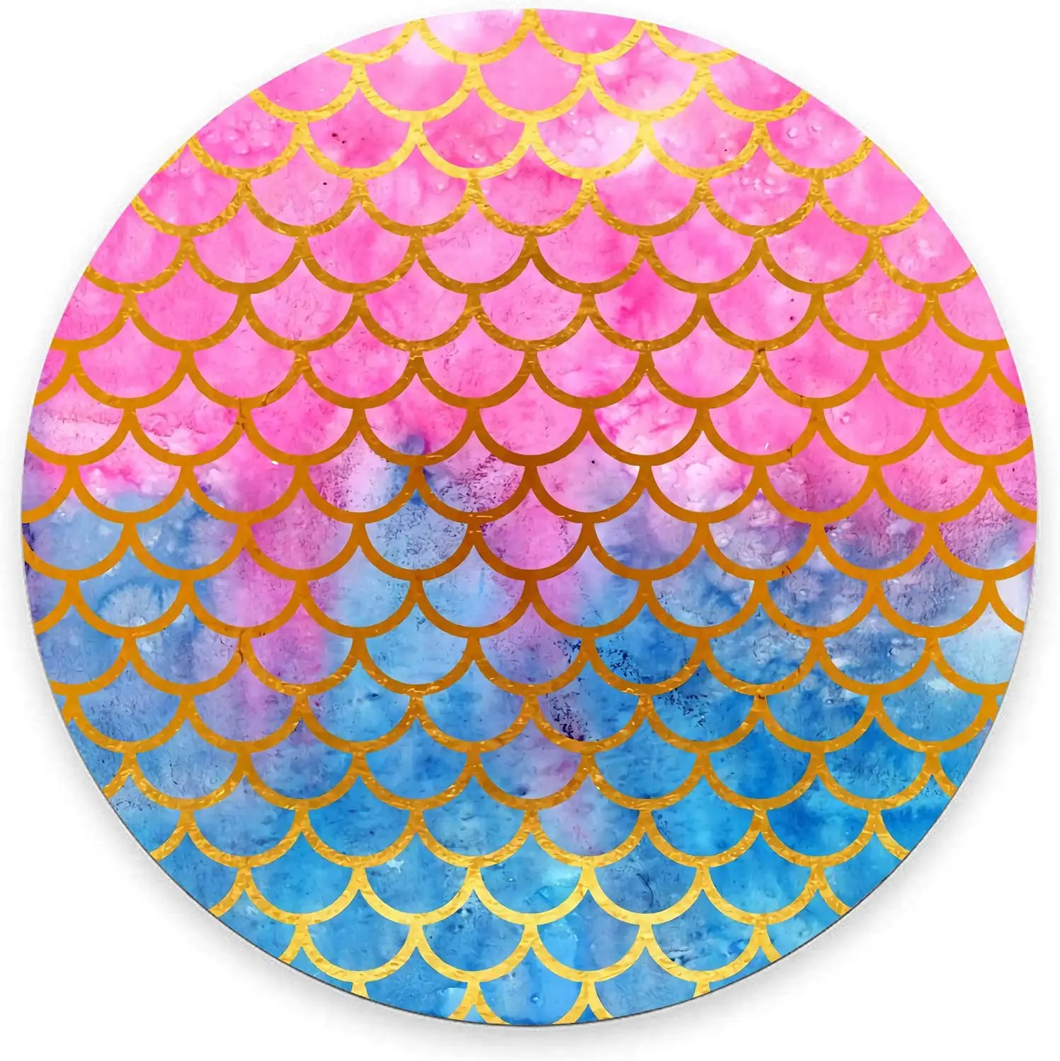 Mermaid Scales Round Mouse Pad Watercolor Fish Scales Gaming Mouse Mat Waterproof Circular Mouse Pad Non-Slip Rubber Base