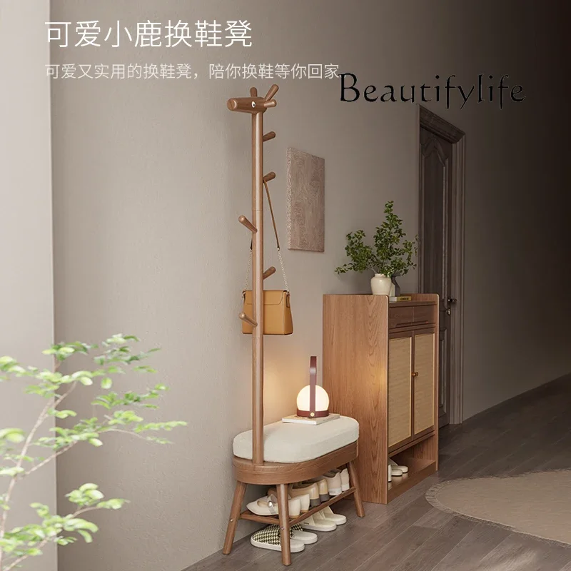 Solid wood deer shoe change stool hanging hanger integrated household door can sit shoe cabinet wear shoes into the door stool