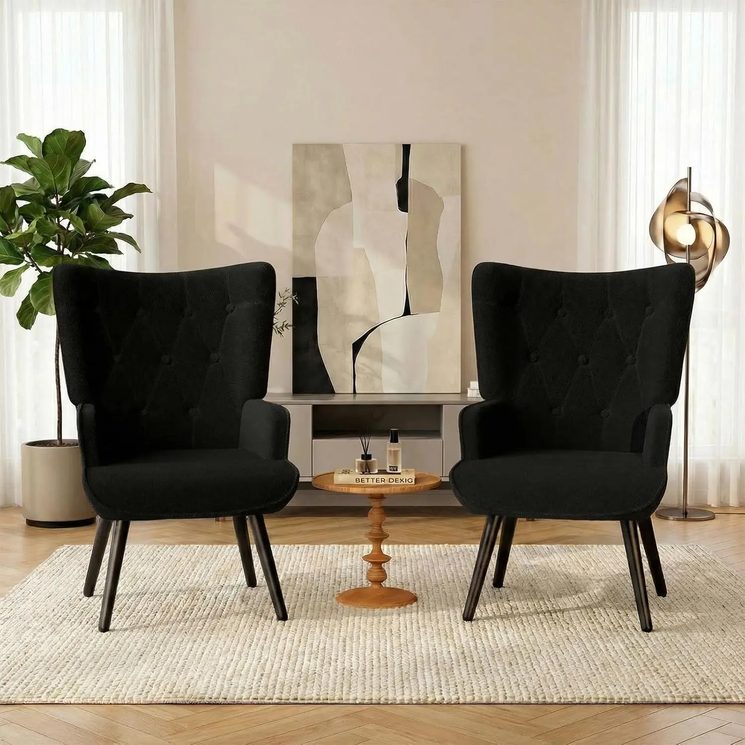 High Back Mid Century Modern Accent Armchair, Comfy Wingback Chair for Living Room, Bedroom, Reception Room