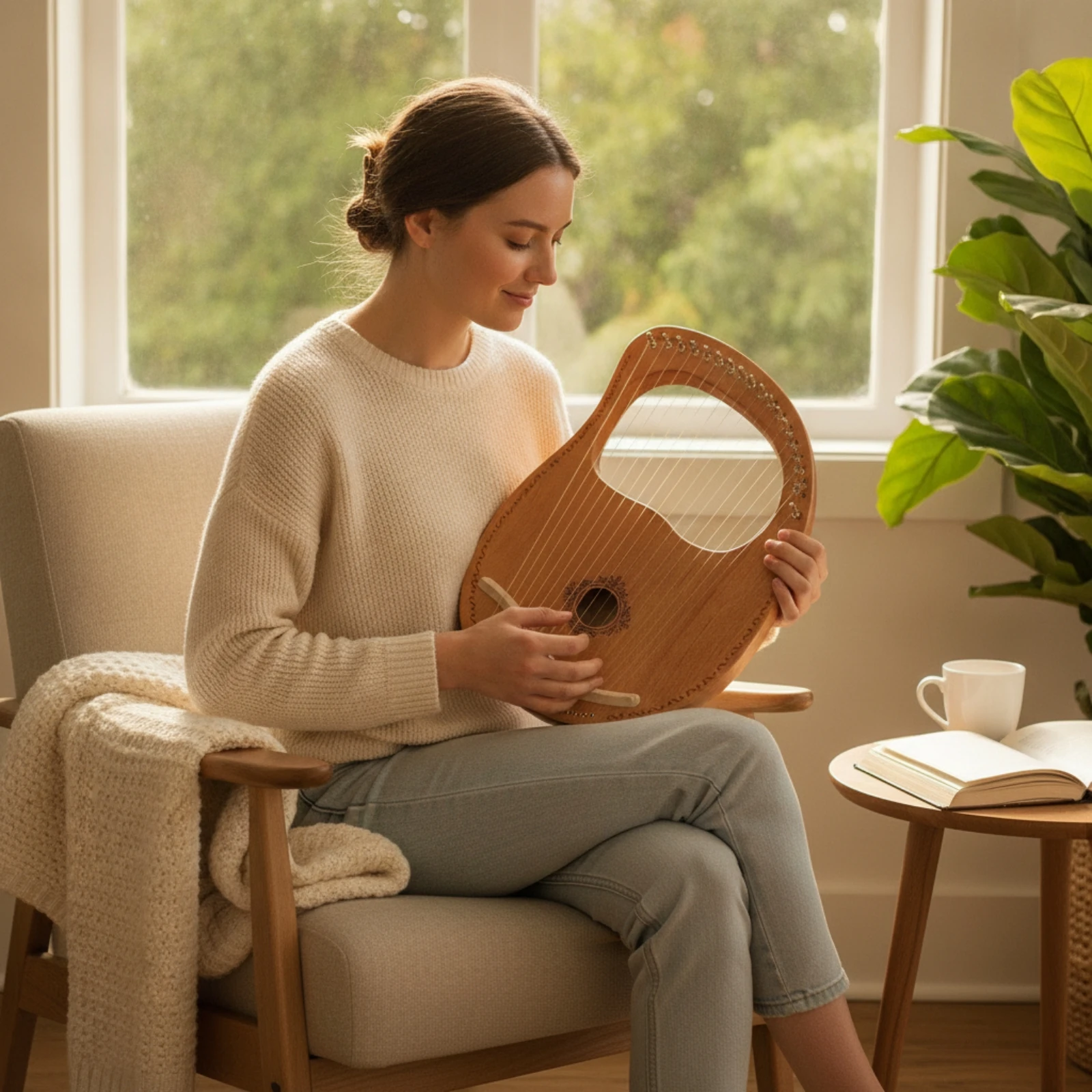 

16-String Lyre Harp Handheld Lyra Harp 16-String Lyre Rounded Edges Stringed Instrument Easy to Tune for Beginners