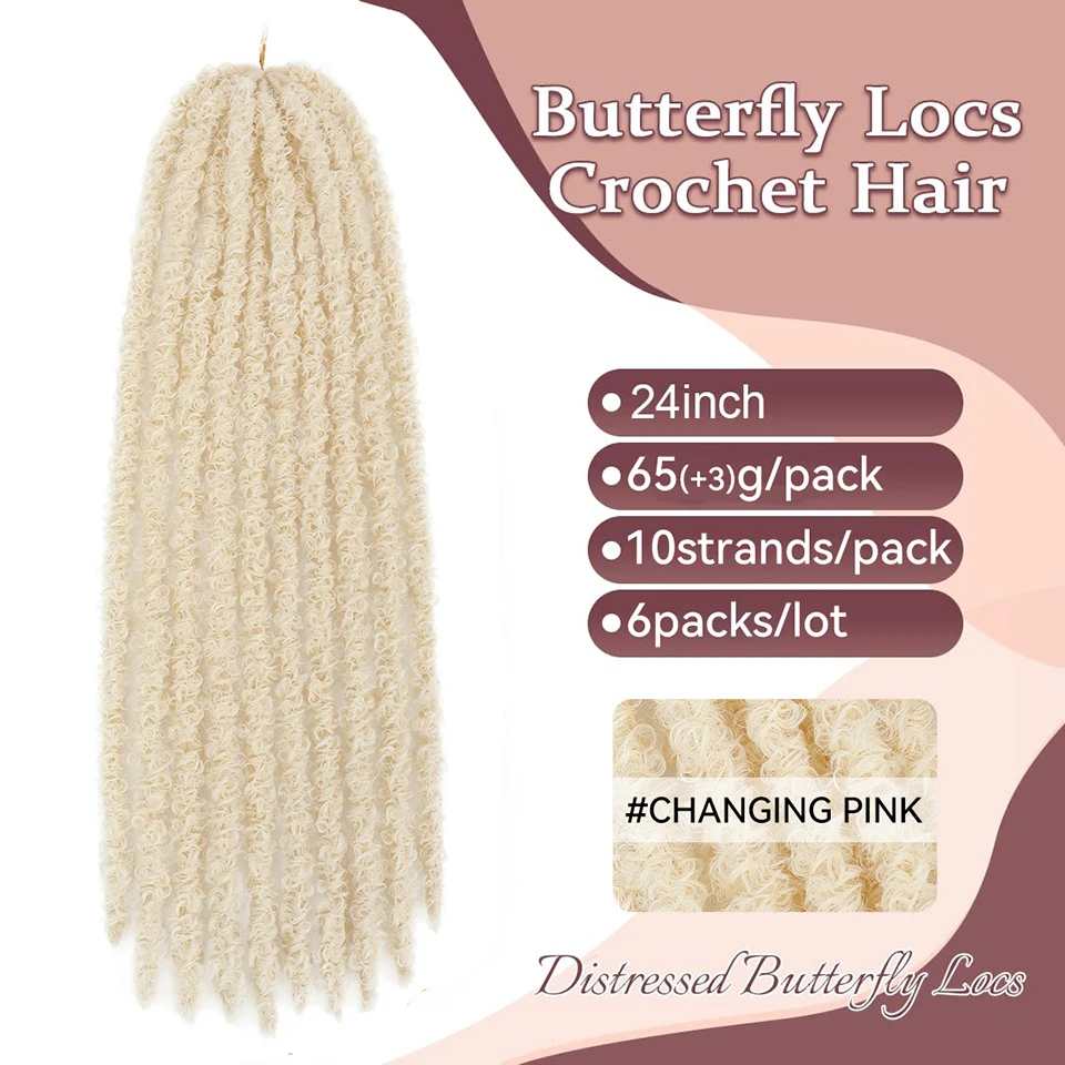 Distressed Locs Butterfly Locs Crochet Hair Changing Blonde To Pink Purple Synthetic Pre Looped Extensions For Afro Women