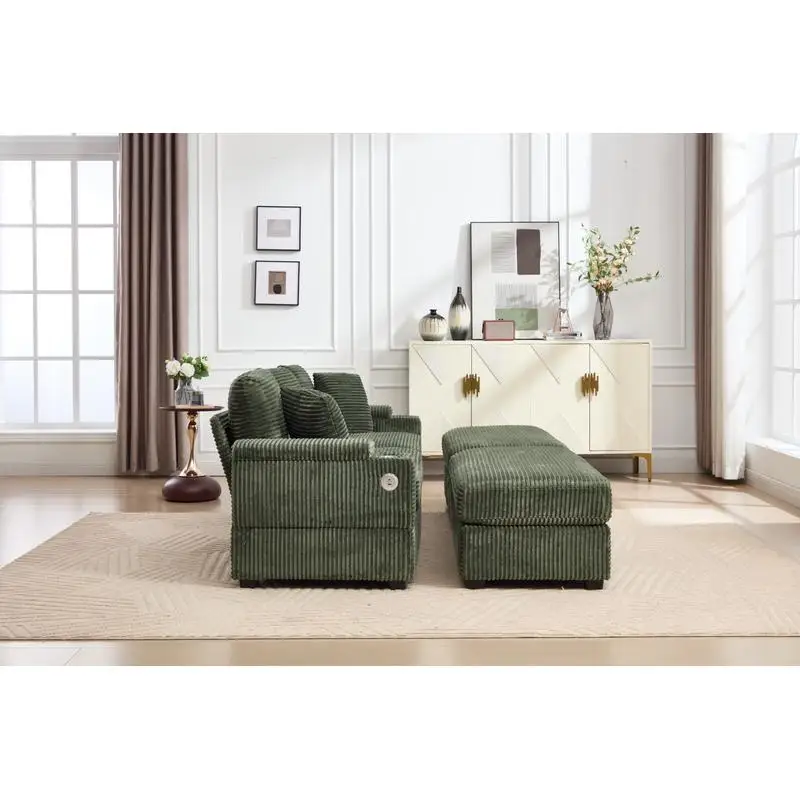 طقم سرير أريكة مقطعي قابل للتحويل مع مسند للذراعين، حامل أكواب من الفولاذ المقاوم للصدأ، منافذ USB، مقعد عميق منجد