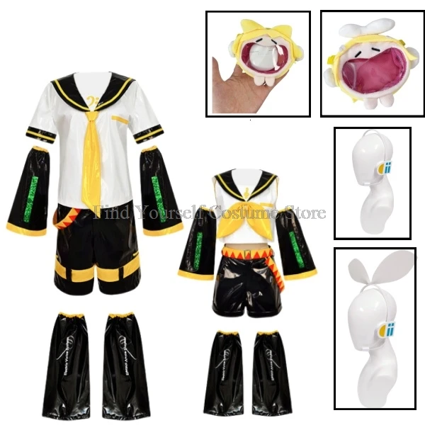 Fantasia de Cosplay de Kagamine Len e Rin, Uniforme com Mangas e Leggings, Headwear para Comic Con, Roupas