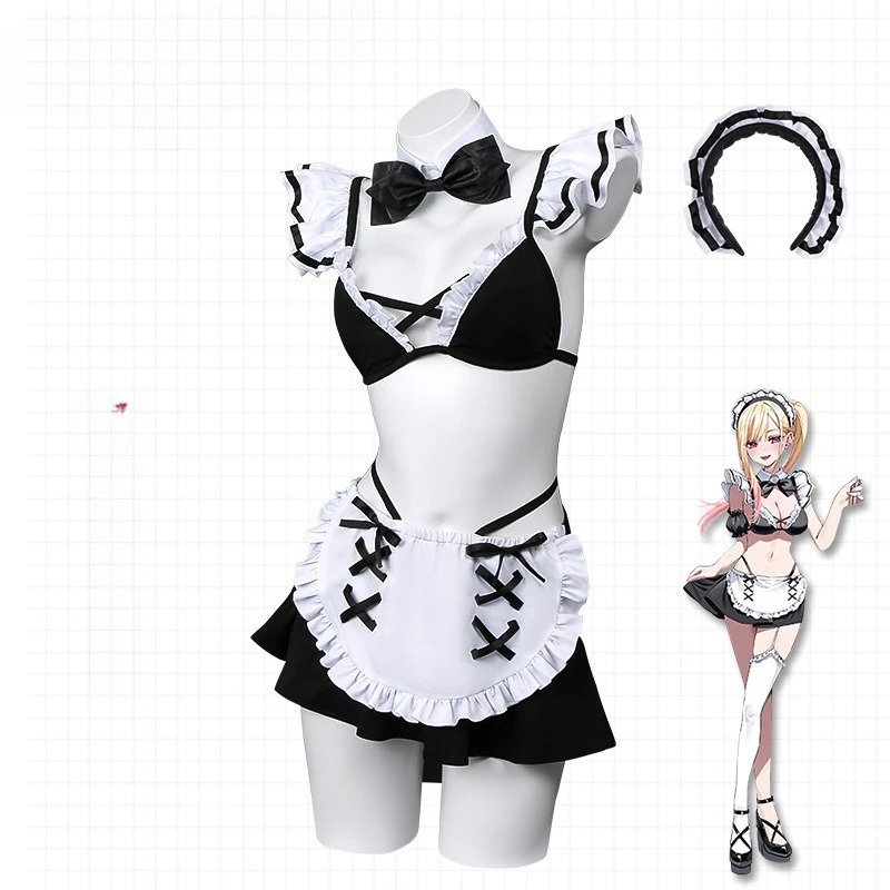 ANIMECC Kitagawa Marin Cosplay Swimsuit Wig Anime My Dress-Up Darling Sweet Maid Dress Halloween Party Outfits for Women