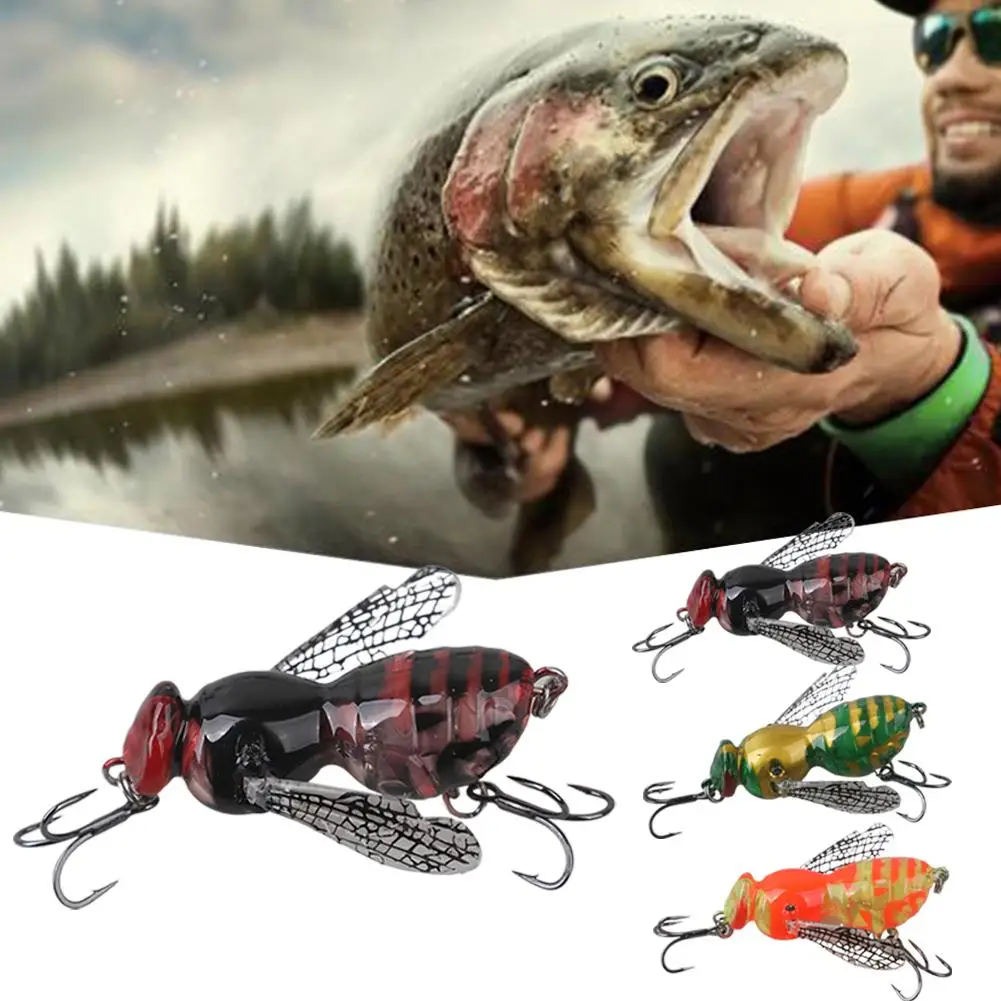 Señuelo de pesca artificial 3D realista con sonido de aguijón, tipo vaspilla flotante, para pesca de lubina y lucio