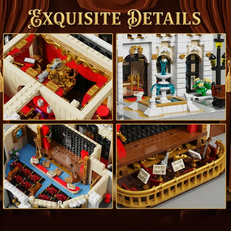 로얄 오페라 하우스 8피규어 모듈형 빌딩 블록 유럽 도시 풍경 건축 브릭 모델 키트 성인 어린이 선물 4490PCS