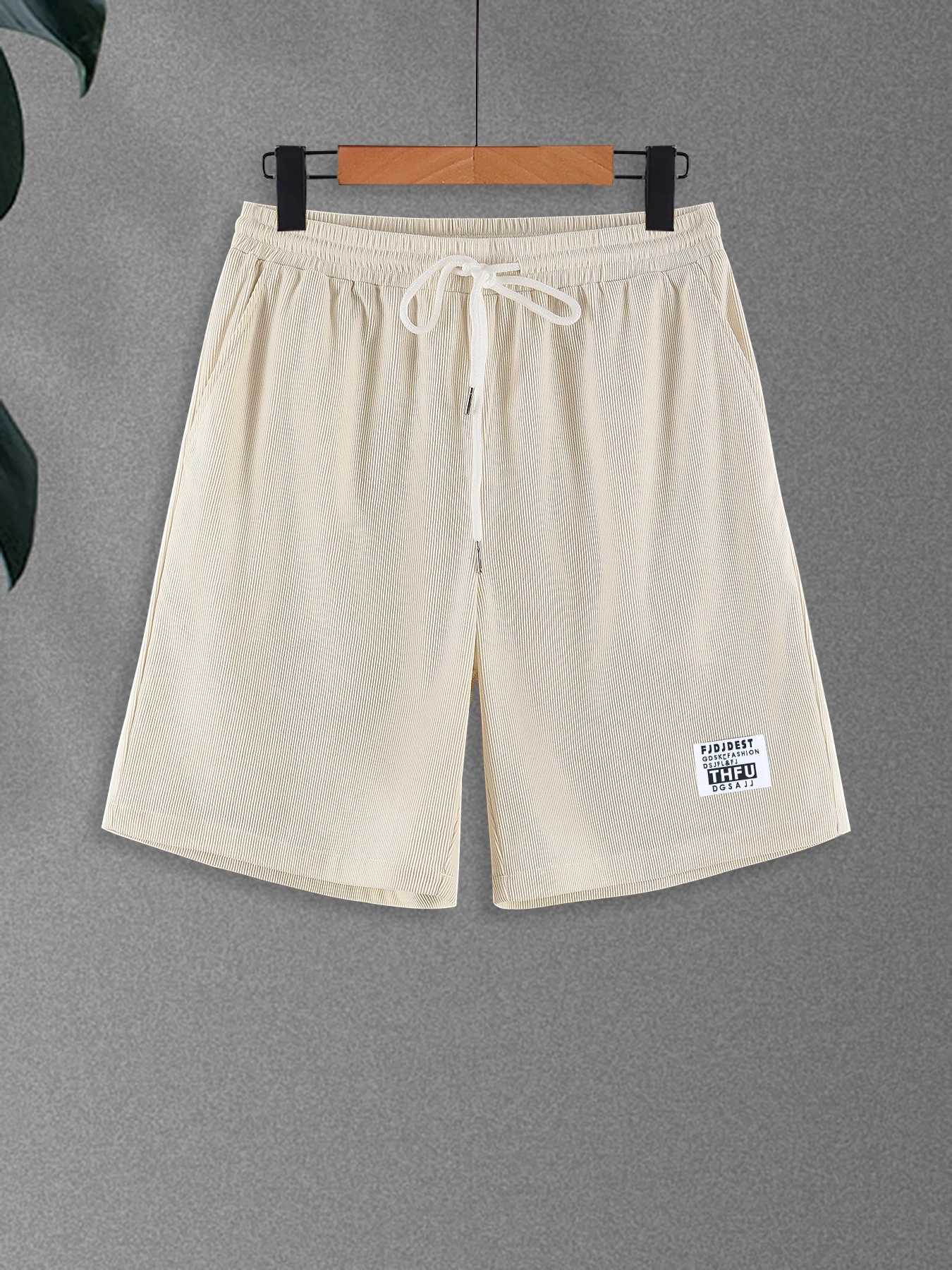 Men's Retro Corduroy Casual Shorts Solid Color Drawstring Elastic Waist Patch Label Harajuku Fashion New Arrival Daily Streetwear Short Pants