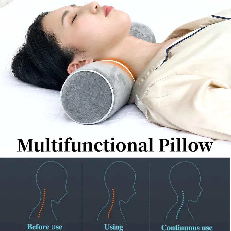 Cervical Neck Roll Memory Foam Pillow, Bolster Pillow, Round Neck Pillows Support Sleeping Bolster Pillow Bed Legs Back and Yoga