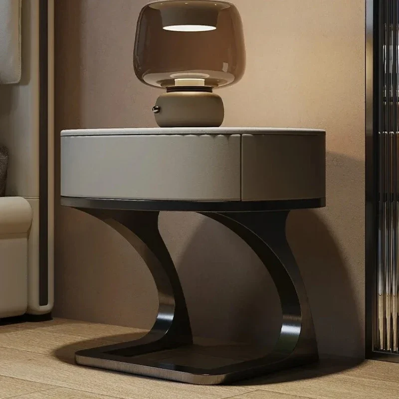 JJ Italian Minimalist Bedside Table Bedroom and Household Modern Light Luxury Special-Shaped Model Bedside Cabinet