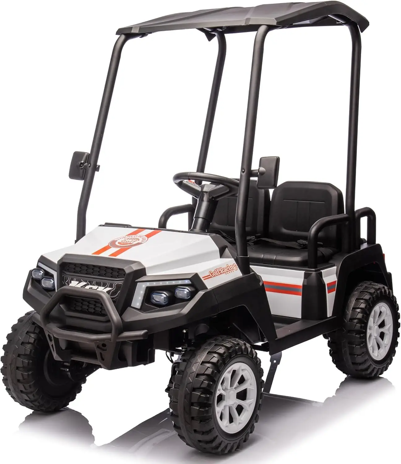 24V Ride On Car with Remote Control 4 Seater Golf Cart 4x4 Electric Ride On Toys for Big Kids Boys Girls, Plastic Roof, EVA Tire