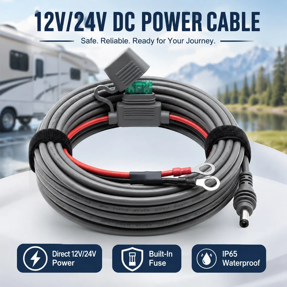 For Starlink Mini Power Cable O Ring To DC Battery Cable 12V 24V 18AWG Fuse IP65 Waterproof 3M 5M 10M RV Camper