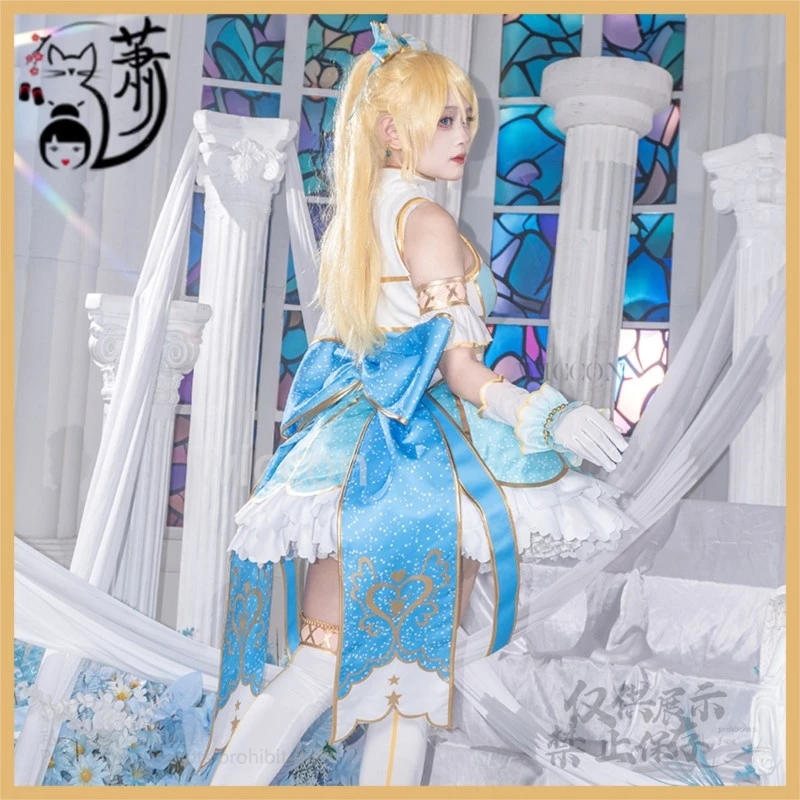 أنيمي الحب لايف Ayase Eli ماجيك الصحوة لعبة البدلة أنيقة فستان جميل الباروكات ملابس النساء حقيبة الدعائم مجموعة دور حفلة الهالوين