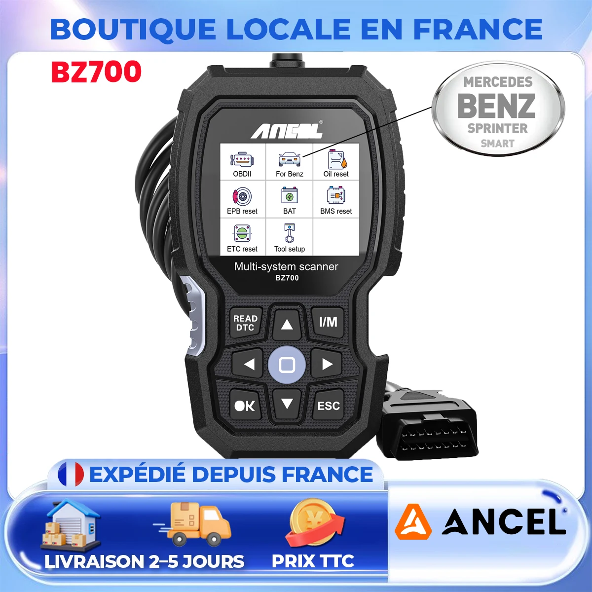 Scanner ANCEL BZ700 OBD2 pour mercedes-benz/sprinter/outil de Diagnostic intelligent complet du système lecteur de Code de voiture avec tous les services de réinitialisation