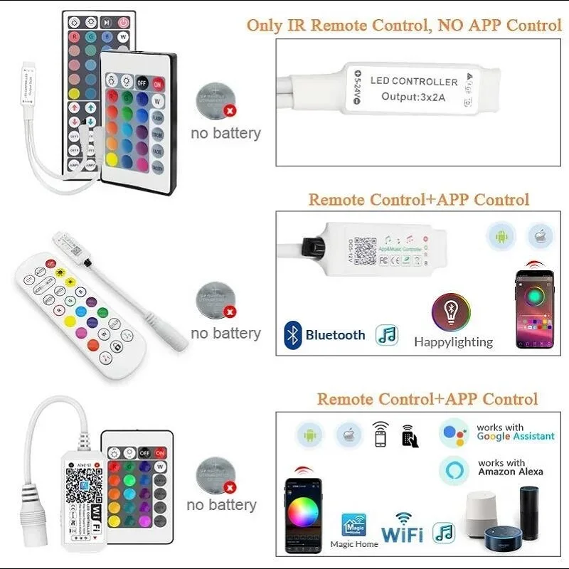 Light Strip Controller 4Pin RGB Light Strip Smart Home IR Bluetooth WIFI Remote Control 24keys 12V/5v for 2835/5050 RGB Strip
