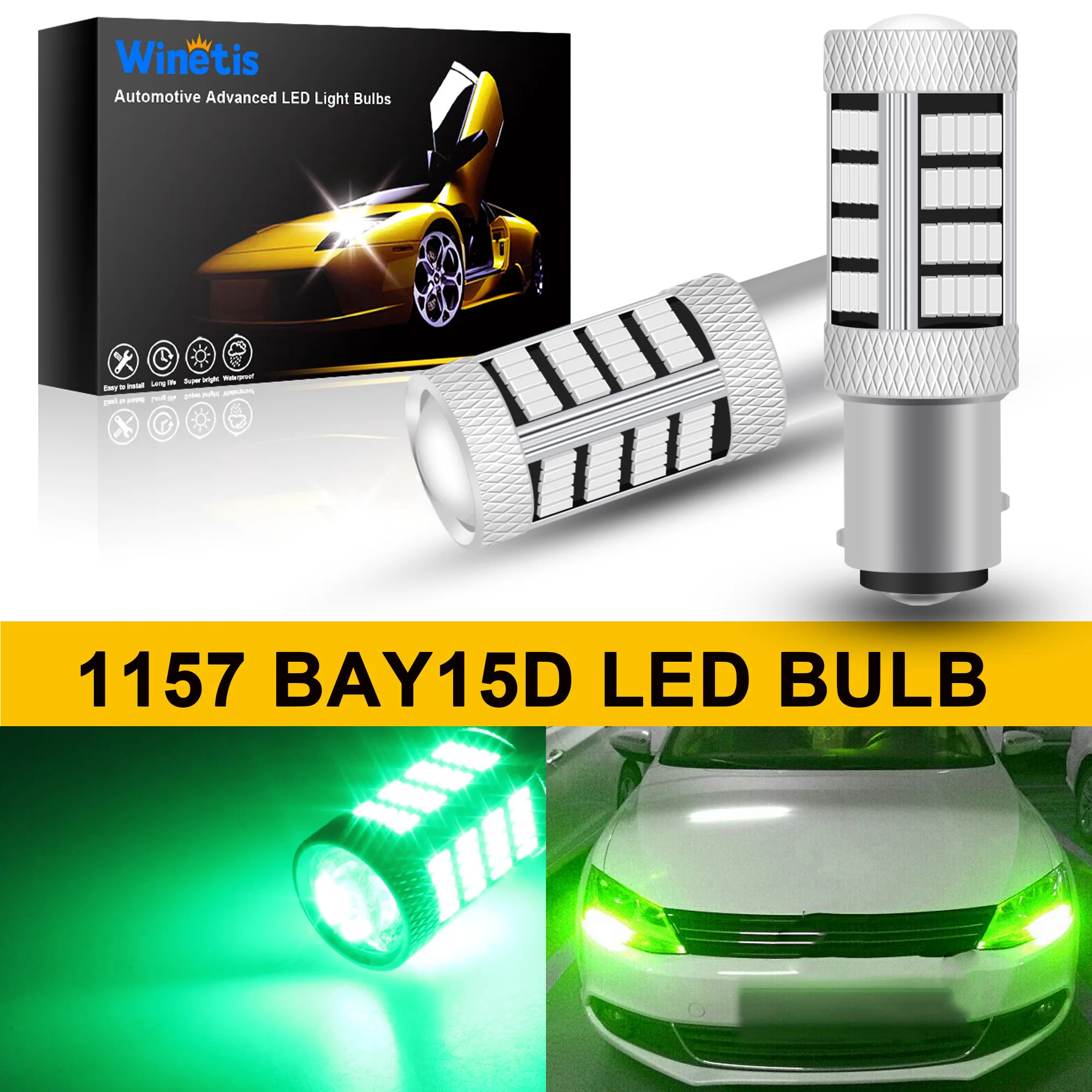 

Winetis 2X 1157 LED Bulb 400% Brighter 2057 2357 7528 BAY15D LED Backup Reverse Signal Tail Parking DRL Lights Bulbs 2000K Green