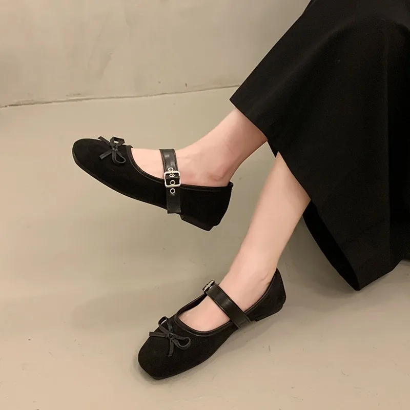 المرأة الفرنسية القوس شقة ماري جين أحذية موضة ليوبارد طباعة ساحة تو السيدات الراحة لينة وحيد حذا فردي للسيدات Zapatos De Mujer