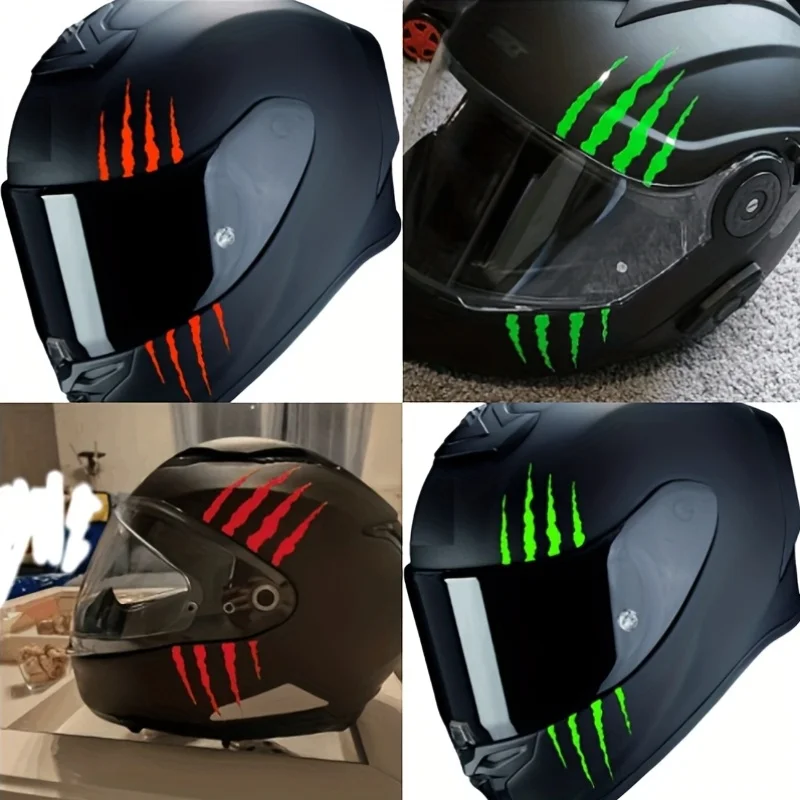 

Черно-красно-зеленая полосатая наклейка для мотоциклетного шлема, виниловая наклейка с изображением когтя монстра, водонепроницаемая, из ПВХ