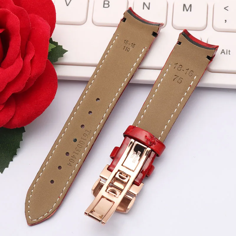 Cowhide lea/ther watch strap 18 red balck white folding buckle Women\'s watchband For Tissot 1853 T035 T-classic T035210A T035207