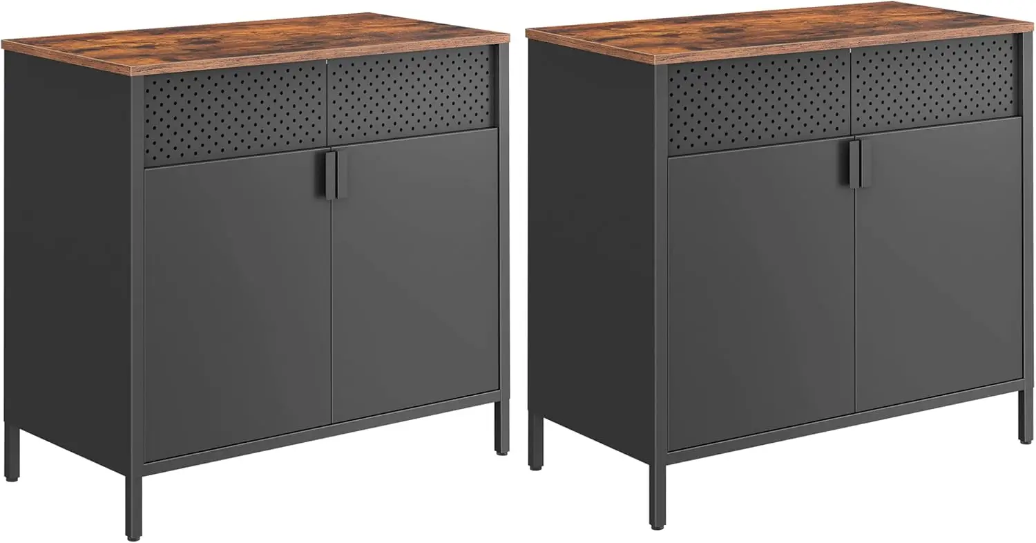 

SONGMICS Storage Cabinets, Set of 2, Metal Cabinets, Sideboards with Doors, Adjustable Shelf, Magnetic Closure, Steel Frame, Ind