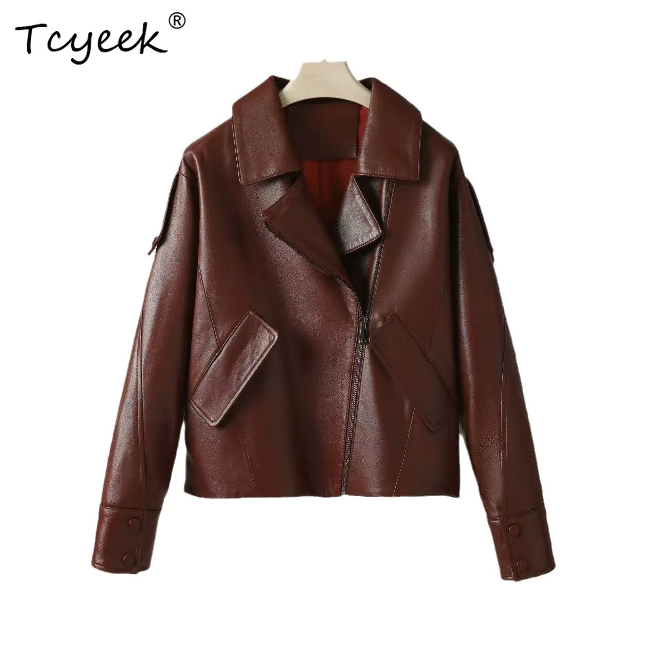 Tcyeek Real Leather Jacket Woman Motocycle Jackets Genuine Sheepskin Coat Spring Autumn Clothes2026 Loose Fit Streetwear Women