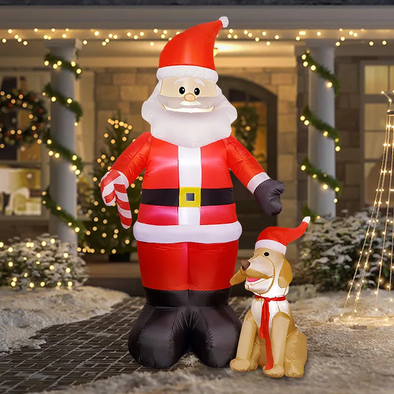 

7FT Christmas Inflatable Figures, Courtyard Decoration with LED Lights, Santa Claus His Puppy for Outdoor Garden Party Ornaments