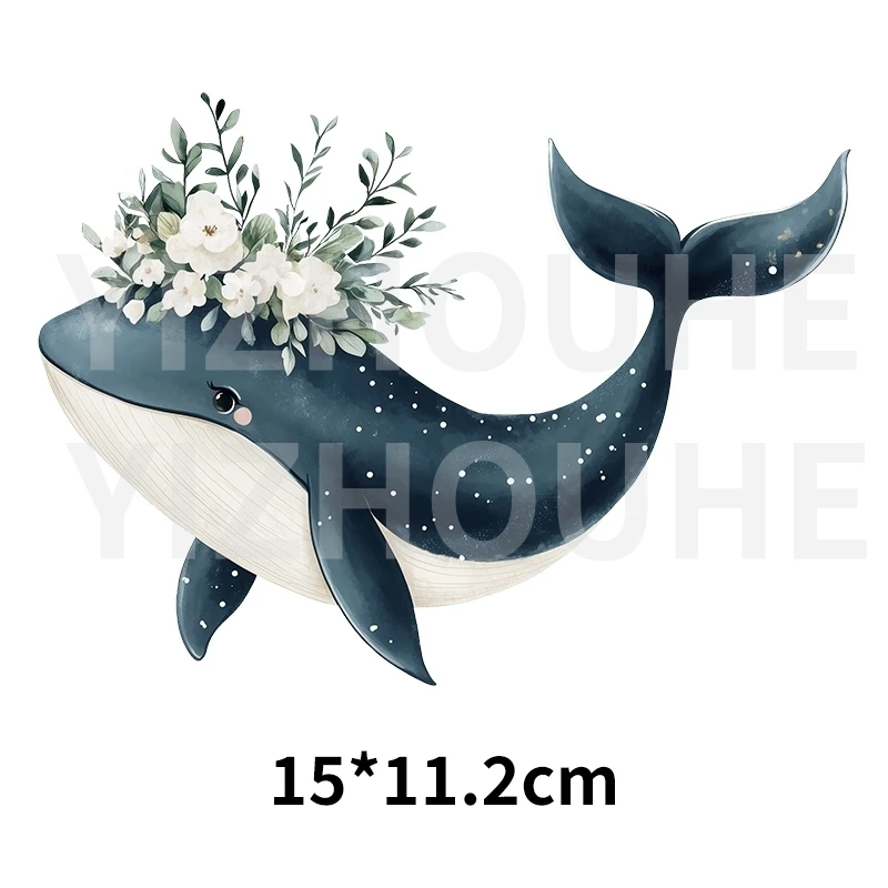 15cm DTF elephant and whale heat transfer DIY children's T-shirt hoodie decoration printed sticker Iron On washable hot stamping view 4